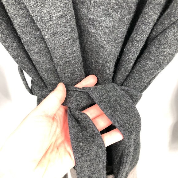 Paraphrase open front hooded cardigan sweater patchwork wool colorblock gray L - Picture 7 of 10